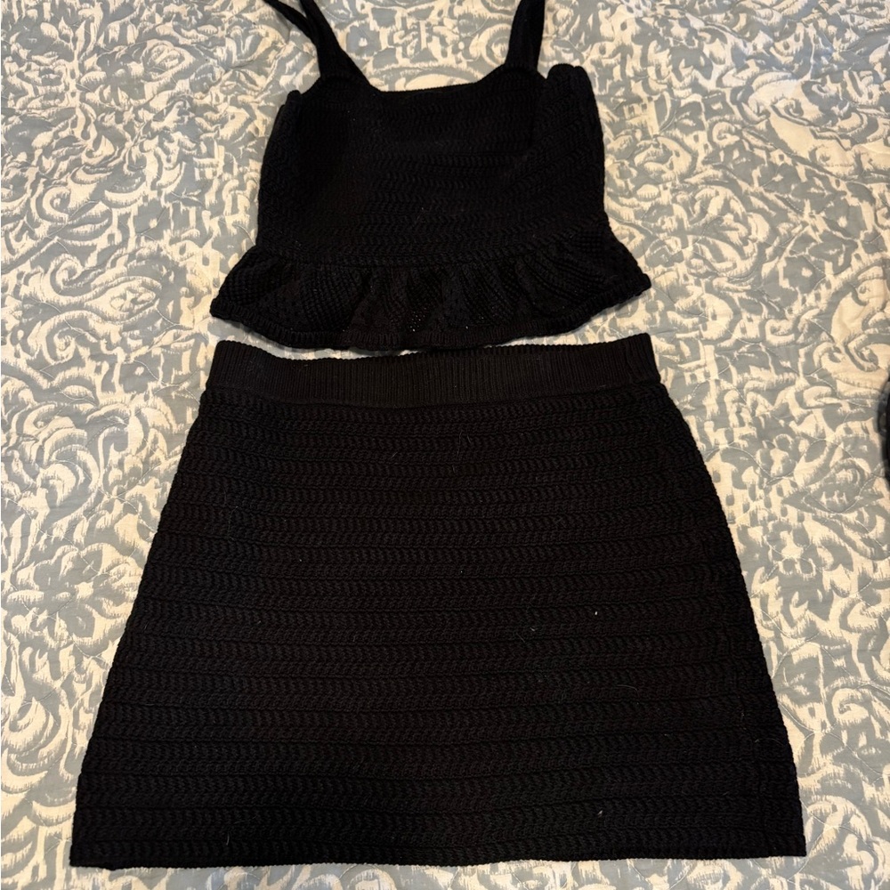 House of Harlow Crochet Black Skirt Set